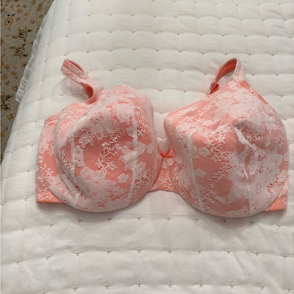 Cacique Lace Floral Bra - Coral